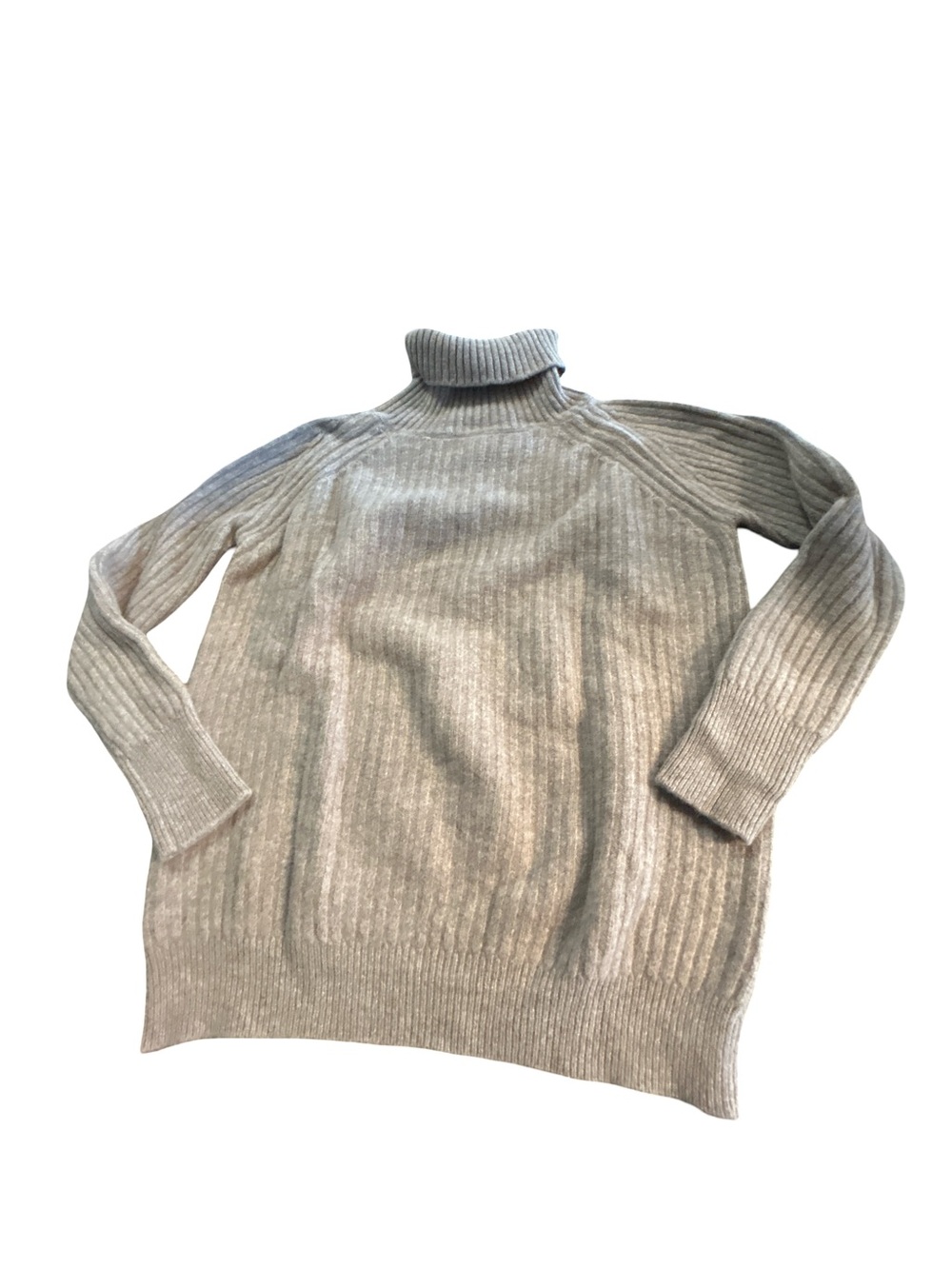 Liny Xin 100% Superfine Merino Wool Ribbed Turtleneck Sweater Oatmeal Large
